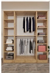 Resim Ases Mobilya Ases Ela863 Geniş Derin Gardırop 4 Kapaklı Bol Raflı 2 Askılıklı Kullanışlı Giysi Dolabı Safir Meşe 