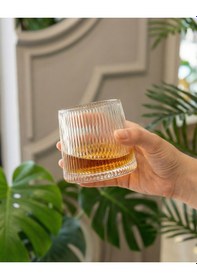 Resim Elta Collection 6 Lı Kristal Desenli Döner Tabanlı Eğimli Viski Bardak Seti Şeffaf Cam Lux Tasarım Seffaf 
