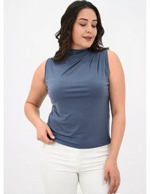 Resim Kadın Büyük Beden Drape Detaylı Dik Yaka Bluz 1851-25 001 