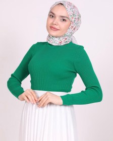 Resim Boğazlı Triko Badi Yeşil - Standart 