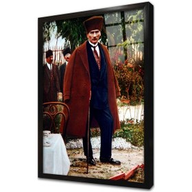 Resim Atatürk Bastonlu Çerçeveli Cam Tablo 