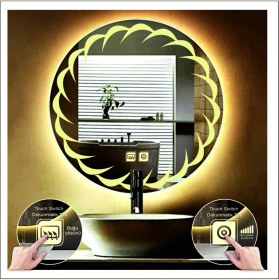 Resim Dnr-Mirror60 Cm Günışığı Ledli Tasarım Kumlamalı Dokunmatik Tuşlu Buğu Önleyicili Banyo Aynası Makyaj Aynası 