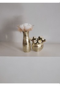 Resim Işıltı Home Desıgn Aynalı Cam Vazo Açık Gold 2 Li Set 