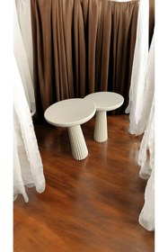 Resim Simillo Home&Living Wood Wooden Ahşap Krem Renk 2'li Set Mantar Yan Sehpa Fiskos Çiçeklik Decorative 