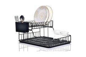 Resim Feyza Design Iki Katlı Siyah Paslanmaz Modüler Tabaklık Bulaşıklık 