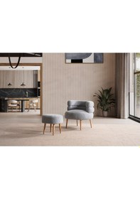 Resim Barel Özel Tasarım Çay Seti, Berjer Ve Puf Ofis Balkon Cafe Bahçe Salon Mobilyası 2 Li Takım Gri Gri 