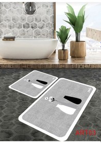 Resim Eco Concept Banyo Paspası, Kaymaz Taban, Çiçek Desenli, Klozet Ta Gri - Beyaz 