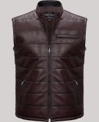 Resim Hakiki Deri Işlemeli Cepli Erkek Yelek Kahverengi Kahverengi 