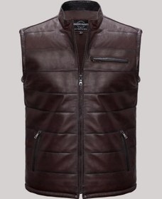 Resim Hakiki Deri Işlemeli Cepli Erkek Yelek Kahverengi Kahverengi 