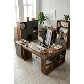 Resim Robin Home Boston Ofis Takımı Ofis Büro Masa Takımı L Masa Barok- Antrasit 