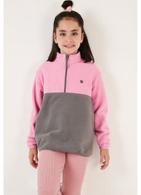 Resim Lela Yumuşak Dokulu Yarım Fermuarlı Renk Bloklu Dik Yaka 2'Li Paket Çocuk Polar 5905004S2 Fuşya Lacivert-Şeker Pembe Gri 