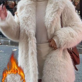 Resim Fransız Sonbahar/Kış Modası Şık Bol Yaka Sıcak Sahte Kürk Kadın Mont 