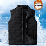 Resim Erkek Casual Stand Yaka Kışlık Yelek - Sıcak Polyester Karışımı, Düz Renk, Fermuarlı Cep, Sonbahar/Kış Açık Hava Aktiviteleri için Normal Beden 