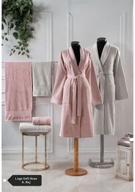 Resim Pierre Cardin 6 Parça Jakarlı Aile Bornoz Seti-logo Soft Decorose Açık Gri - Pembe 