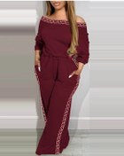 Resim Genel Markalar Kadın Uzun Kollu Omuzlardan Açık Beli Lastikli Cepli şerit Desenli Viskon Iki Iplik Tulum 