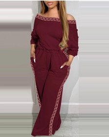 Resim Genel Markalar Kadın Uzun Kollu Omuzlardan Açık Beli Lastikli Cepli şerit Desenli Viskon Iki Iplik Tulum 