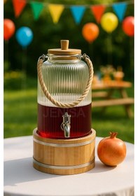 Resim 6 Lt Cam Şerbetlik Musluklu, Standlı Sunumluk Sebil İçecek Dispenseri Halat Saplı Limonatalık Şeffaf 