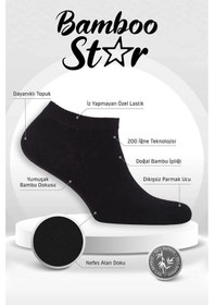 Resim Bamboo Star Bambu Erkek Patik Düz Siyah Çorap Dikişsiz Premium Kutulu 6'lı Çok Renkli 