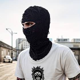 Resim Kesik Detaylı Punk Tarzı Nefes Alabilir Yüz Maskesi - Keskin Sokak Giysisi Tasarımı, Esintiye Karşı Koruma ve Dış Aktiviteler için Esnek Rahatlık, Stratejik Kesikler 