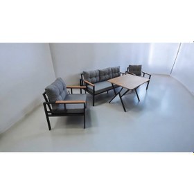 Resim Pimango Pi Elize Bahçe Balkon Mobilyası Gri 3+1+1 Perla Çam Masa Gri 