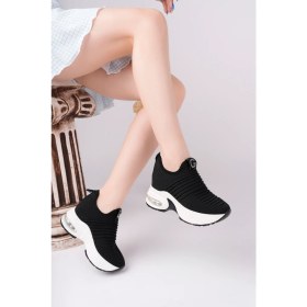 Resim Guja Kadın Ithal Örme Siyah Triko Gizli Dolgu Topuk Sneaker 