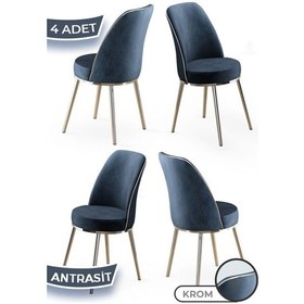 Resim Canisa Pefa Serisi 4 Adet Antrasit Mutfak Sandalyesi Krom Kaplama Metal Ayak 1. Sınıf Babyface Kumaş Sandalye Antrasit Ayaklar Krom 