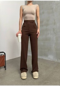 Resim New Journal Kadın Kahverengi Likralı Cırt Kapama Palazzo Pantolon Drl-100200 Kahverengi 