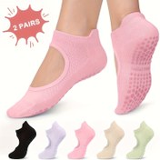 Resim 2 Çift Kadınlar için Kaymaz Pilates Yoga Çorapları - Açık Ayak ile Taban Desteği, Egzersiz, Bale, Dans için Nefes Alabilir - Siyah/Beyaz/Pembe/Mor/Yeşil Renklerde Mevcut, Pilates ve Bale Aksesuarları için Mükemmel Hediye, Dokulu Tutuş Altı 