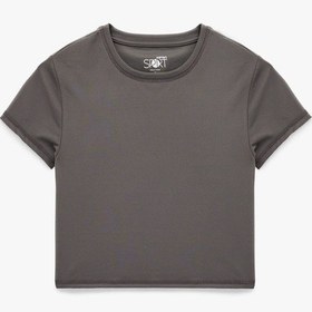 Resim Koton Slim Fit Kısa Kollu Bisiklet Yaka Crop Spor Tişört Antrasit 6wak10179nk Antrasit 