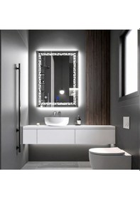 Resim Gleamira Vertical Beyaz Led'li Lazer Kumlamalı Lavabo & Banyo Aynası Dokunmatik Sensörlü 80 X 60 