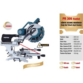 Resim Proter Pr 305 Radial Kızaklı Gönye Kesme Makinası (Sağ-Sol Yatarlı Açılı Kesim) 2000 W 