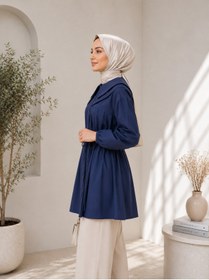 Resim naitre Poplin Büyük Yaka İpli Bel Detaylı Tesettür Tunik Oversize 