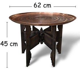 Resim 62 Cm El İşlemeli Otantik Desenli Kalın Urfa Bakır Tepsi + Katlanabilir Sehpa - Bakır-tps502 Antik Bakır 