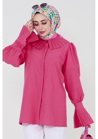 Resim Kolu Piliseli Gömlek -fuşya-3483-fuşya Fuşya 