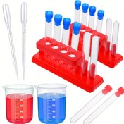 Resim Kapaklı Tüpleri, Çok Fonksiyonlu Tüp Rafı, 100ml Biberon ve Plastik Damlatıcı İçeren 11 Parça Renkli Deney Tüp Seti, Laboratuvar Araştırmaları için İdeal - Bilim Deneyleri için Mükemmel Seçim - Rastgele Renkler 