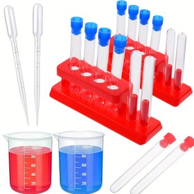 Resim Kapaklı Tüpleri, Çok Fonksiyonlu Tüp Rafı, 100ml Biberon ve Plastik Damlatıcı İçeren 11 Parça Renkli Deney Tüp Seti, Laboratuvar Araştırmaları için İdeal - Bilim Deneyleri için Mükemmel Seçim - Rastgele Renkler 