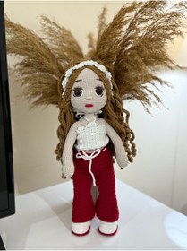 Resim Wanderlust Sevimli Oyun Arkadaşı Örgü Saçlı Etekli El Yapımı Amigurumi Bebek 35cm 
