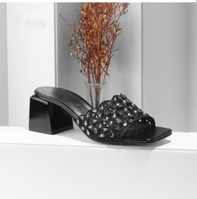 Resim Kadın Siyah Taş Detaylı Topuklu Terlik Siyah 