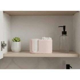 Resim Assess Store Çift Bölmeli Makyaj Pamuğu ve Kulak Çubuğu Kutusu, Oluklu Tasarım Şık Banyo Organizeri, Açık Pamukluk ve Kozmetik Düzenleyici - (Pembe) 