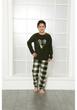 Akbeniz Welsoft Polar Çocuk Pijama Takımı 4635-yeşil Yeşil