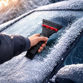 Resim Multi Trendy Araç Buz Kazıyıcı – Siyah Oto Araba Camı Kar ve Buz Temizleyici Kaydırmaz Tutma Saplı Cam Buz Kazıyıcı 