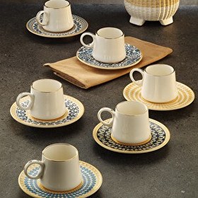 Resim Sandro Moreno 1453 Şangay Double Yüzük Gold 12 Parça 6 Kişilik Kahve Fincan Takımı 120 ML 