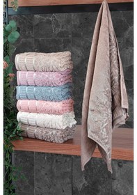 Resim Çınar Jakarlı 6 Lı Kadife Pamuklu El Ve Yüz Havlu Seti 50x90 Cm - 04557 - Karışık Renkli Çok Renkli 