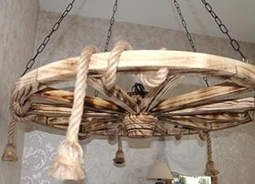 Resim Ahşap Halatlı Teker Avize 100 cm. 5'li Serbest Sarkıtlı 
