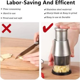 Resim Pres Kesici, Paslanmaz Çelik 304 Sarımsak Ezici, Çok Amaçlı Manuel Sarımsak Presi, Sarımsak Doğrama, Biber ve Soğan Dilimleme Için Pratik Mutfak Aleti 