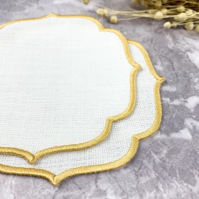 Resim Weare2 Gold Altın Renkli Nakışlı Keten Efektli 2'li Kokteyl Peçetesi 