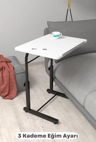 Resim Depolife Eğim Yükseklik Ayarlı Laptop Sehpası Kahvaltı Ders Çalışma Bilgisayar Ofis Yemek Masası Metal Ayak 