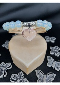 Resim El Yapımı Opal Görünümlü Boncuklu Bileklik Pembe Kalp Charm Det 