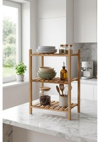 Resim Exent, Dekoratif 3 Raflı Doğal Ahşap Mutfak Dolabı, Kayın Ahşap Çok Amaçlı Raf Karışık Renk 