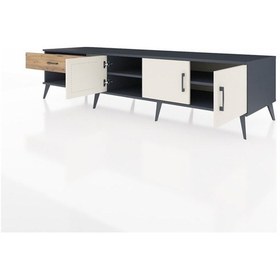 Resim Kronos Tv Ünitesi 2 Raflı Tek Çekmeceli 3 Kapaklı 220x59x51 Antrasit-aytaşı/çam Aytası/atlas Çam - Antrasıt 